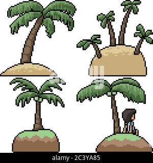 isola di palme isolata vettoriale pixel art Illustrazione Vettoriale