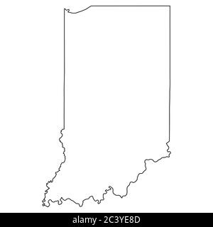 Indiana IN mappe di stato. Mappa con contorno nero isolata su sfondo bianco. Vettore EPS Illustrazione Vettoriale