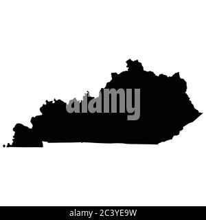 Kentucky KY state Maps. Mappa solida silhouette nera isolata su sfondo bianco. Vettore EPS Illustrazione Vettoriale