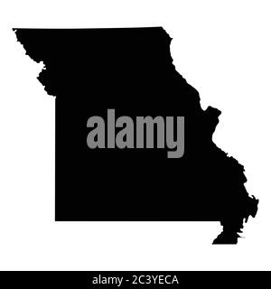 Mappe di stato Missouri MO. Mappa solida silhouette nera isolata su sfondo bianco. Vettore EPS Illustrazione Vettoriale