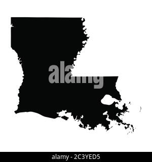 Louisiana LA state Maps. Mappa solida silhouette nera isolata su sfondo bianco. Vettore EPS Illustrazione Vettoriale