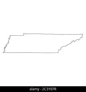 Tennessee TN Stato mappa Stati Uniti. Mappa con contorno nero isolata su sfondo bianco. Vettore EPS Illustrazione Vettoriale