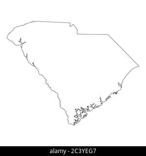 South Carolina SC state Map USA. Mappa con contorno nero isolata su sfondo bianco. Vettore EPS Illustrazione Vettoriale