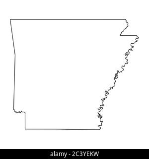 Arkansas AR state Map Stati Uniti. Mappa con contorno nero isolata su sfondo bianco. Vettore EPS Illustrazione Vettoriale