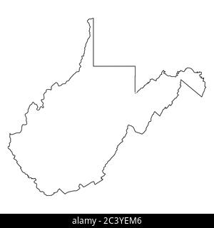 West Virginia WV stato mappa Stati Uniti. Mappa con contorno nero isolata su sfondo bianco. Vettore EPS Illustrazione Vettoriale