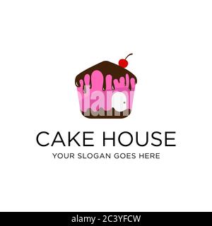 Creative Cake House logo vettore di design, fare torta e panetteria in casa illustrazione vettoriale Illustrazione Vettoriale