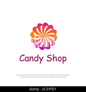 Lollipop caramelle negozio logo disegno vettore, cerchio lollipop logo ispirazione Illustrazione Vettoriale