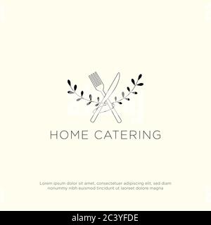 Home Catering logo design con stile rustico, cucina in casa logo vettoriale set ispirazione Illustrazione Vettoriale