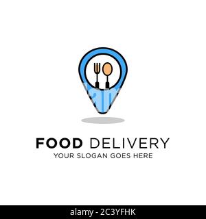 Modello di logo moderno per la consegna di alimenti, illustrazione vettoriale per lo shopping di prodotti alimentari online Illustrazione Vettoriale