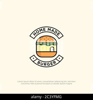 Fresco fatto in casa Burger logo disegni, cibo e bevande logo cartoon set vettoriale Illustrazione Vettoriale