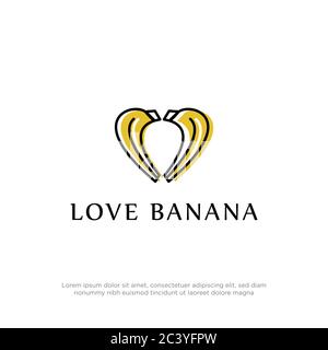 LollUnique logo di amore vettore banana, gli amanti della banana frutta sano concetti di design Illustrazione Vettoriale