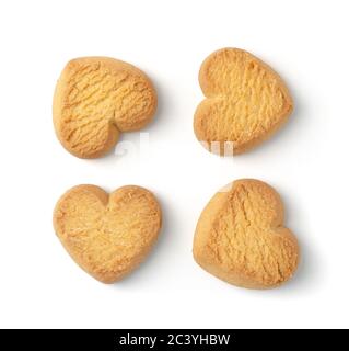 Biscotti a forma di cuore isolati su sfondo bianco Foto Stock