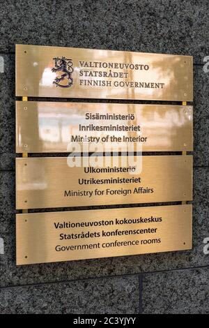Firma del governo finlandese, del ministero degli interni e del ministero degli Affari esteri a Helsinki, Finlandia Foto Stock