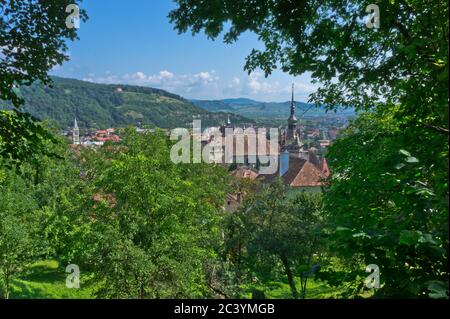 Sighisoara, vista della città vecchia, Romania, Balcani, Europa Foto Stock