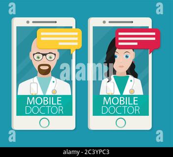 Medico mobile vettoriale piatto Illustrazione Vettoriale