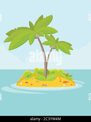 Estate vacanza Vacanze Isole Oceano tropicale con Palm Tree Flat Vector Illustrazione Illustrazione Vettoriale