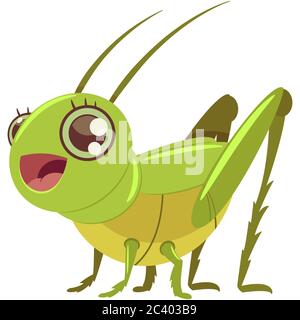 Carino personaggio vettoriale grasshopper isolato su sfondo bianco. Illustrazione Vettoriale