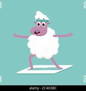 Pecora carina in posa yoga. Divertente vettore cartoon agnello carattere isolato su uno sfondo. Illustrazione Vettoriale