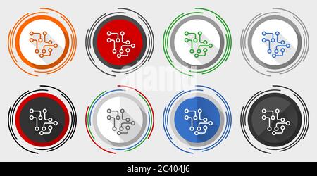 Icone vettoriali di circuito, tecnologia, chip, icone vettoriali di processore, insieme di pulsanti web colorati in eps 10 Illustrazione Vettoriale