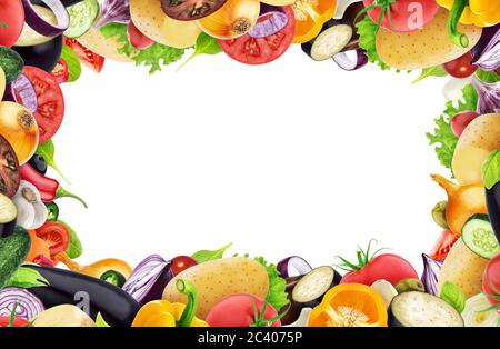 Telaio realizzato in diverse verdure, erbe e spezie, con spazio di copia Foto Stock
