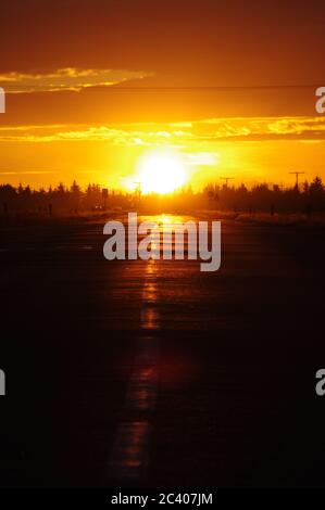 Sequenza di immagini di un tramonto dallo stesso punto di vista, tramonti in strada, alberato silho Foto Stock