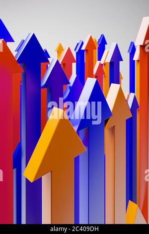 Frecce in uno schema di colore rosso arancione blu rivolte verso l'alto. Concetto per i successi di crescita Foto Stock