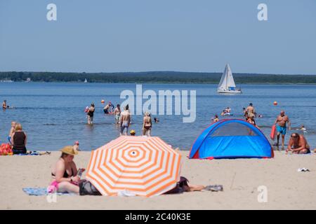 Steinhude, Germania. 23 Giugno 2020. Marinai e bagnanti godono del sole allo Steinhuder Meer. Il lago Steinhuder è il più grande lago della bassa Sassonia. Credit: OLE Spata/dpa/Alamy Live News Foto Stock