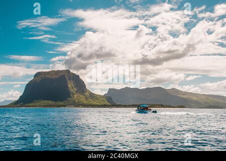 Nuotare con i delfini a le Morne Mauritius. Foto Stock