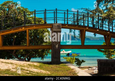 BAIN BOEUF Mauriutius. Bellissima spiaggia nel nord di Mauritius. Coin de Mire, spiaggia di sabbia bianca tra gli alberi di palma. Foto Stock