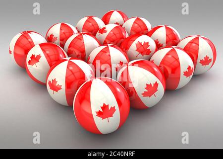 Palline 3D di colore canadese con finitura lucida su sfondo grigio Foto Stock