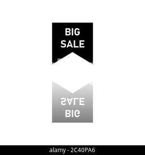 Testo dell'offerta Big sale. Simbolo nero su sfondo bianco. Illustrazione semplice. Icona vettore piatto. Specchia ombra di riflessione. Può essere utilizzato in logo, web, mobi Illustrazione Vettoriale