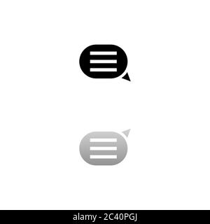 Chat. Simbolo nero su sfondo bianco. Illustrazione semplice. Icona vettore piatto. Specchia ombra di riflessione. Può essere utilizzato in logo, web, mobile e UI UX pr Illustrazione Vettoriale