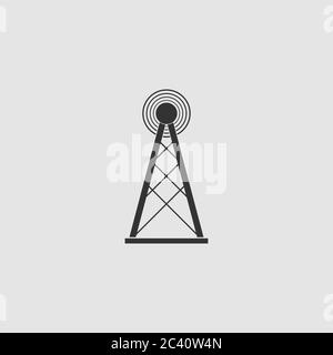 Icona del radar di radiolocalizzazione piatta. Pittogramma nero su sfondo grigio. Simbolo dell'illustrazione vettoriale Illustrazione Vettoriale