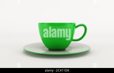 Rendering 3D di una tazza di caffè verde su sfondo bianco Foto Stock