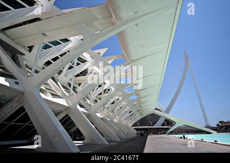 Vista panoramica degli edifici futuristici progettati da Calatrava per l'Expo di Valencia Foto Stock