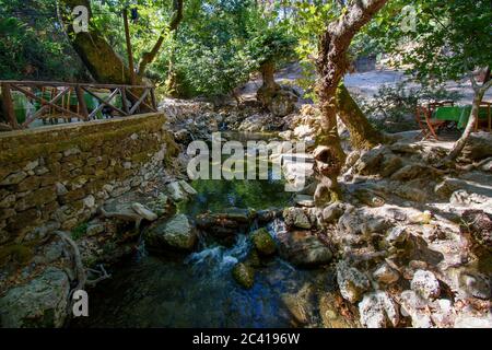 Sette sorgenti d'acqua (Piges Epta) nella foresta vicino a Kolymbia (Rodi, Grecia) Foto Stock