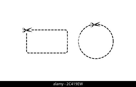 Forme tagliate da forbici. Vettore su sfondo bianco isolato. EPS 10. Tagliare il coupon a forma rettangolare Illustrazione Vettoriale