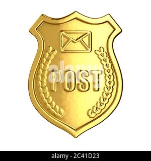 Golden Postman Hat cockade Firma su sfondo bianco. Rendering 3d Foto Stock