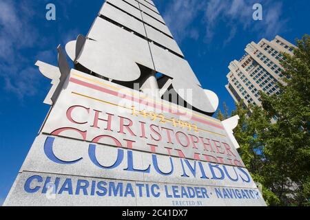 Christopher Columbus monumento, Penns Landing, Waterfront District, Philadelphia, Pennsylvania, STATI UNITI D'AMERICA Foto Stock