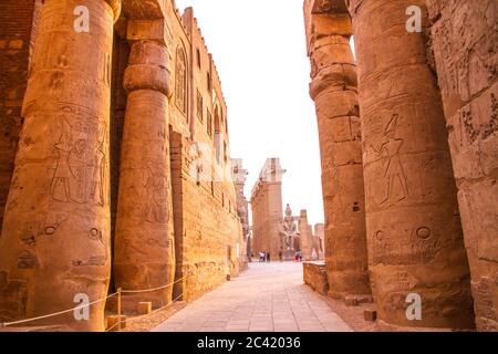 Antiche rovine del tempio di Luxor, sito patrimonio dell'umanità dell'UNESCO, Luxor, Egitto. Foto Stock