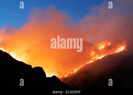 Bighorn Fire infuria nelle montagne di Santa Catalina, Tucson, Arizona, Stati Uniti Foto Stock