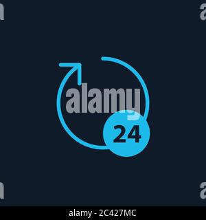 Freccia circolare aperta, icona 24 ore al giorno. Illustrazione vettoriale di stock isolata su sfondo bianco. Illustrazione Vettoriale