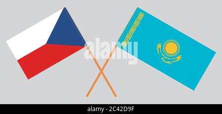 Bandiere incrociate del Kazakistan e della Repubblica Ceca. Colori ufficiali. Proporzione corretta. Illustrazione vettoriale Illustrazione Vettoriale