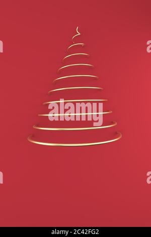 Allegra cartolina di Natale . Albero d'oro di Natale . Rendering 3D . Illustrazione 3D Foto Stock