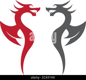 Drago testa piatta logo a colori modello illustrazione vettoriale Illustrazione Vettoriale