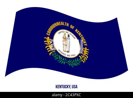 Kentucky (USA) Stato di bandiera sventola illustrazione vettoriale su sfondo bianco. Bandiera degli Stati Uniti d'America. Illustrazione Vettoriale