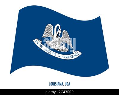Louisiana (USA) Stato di bandiera sventola illustrazione vettoriale su sfondo bianco. Bandiera degli Stati Uniti d'America. Illustrazione Vettoriale