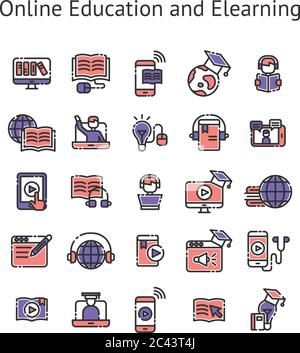 Insieme di icone per la formazione online e l'eLearning. Illustrazione Vettoriale