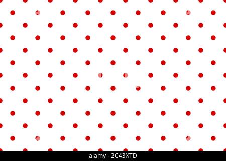 Classico motivo vettoriale senza cuciture a pois per tessuti. Immagine grafica con cerchio rosso su sfondo bianco Illustrazione Vettoriale