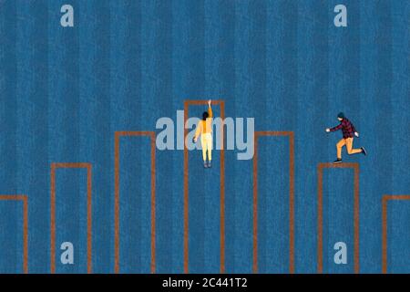 Vista aerea della coppia sul campo da gioco Foto Stock